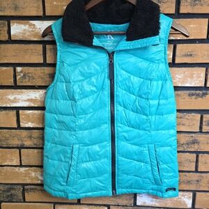 Calvin Klein Women Medium Premium Duck Down Quilted Puffer Vest Turquoise Green